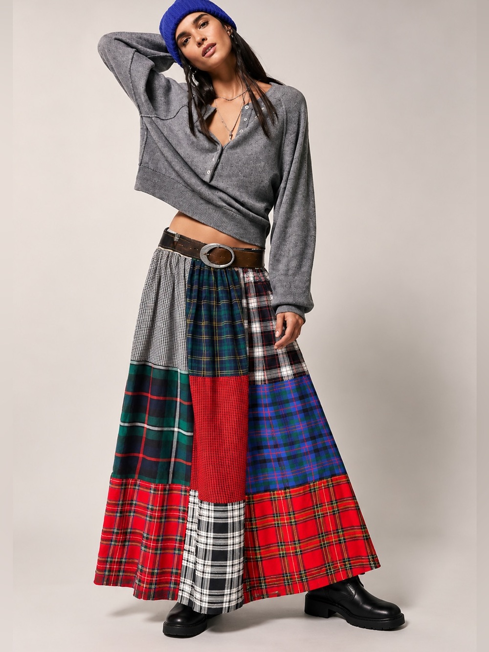 Vintage patchwork tartan wrap skirt